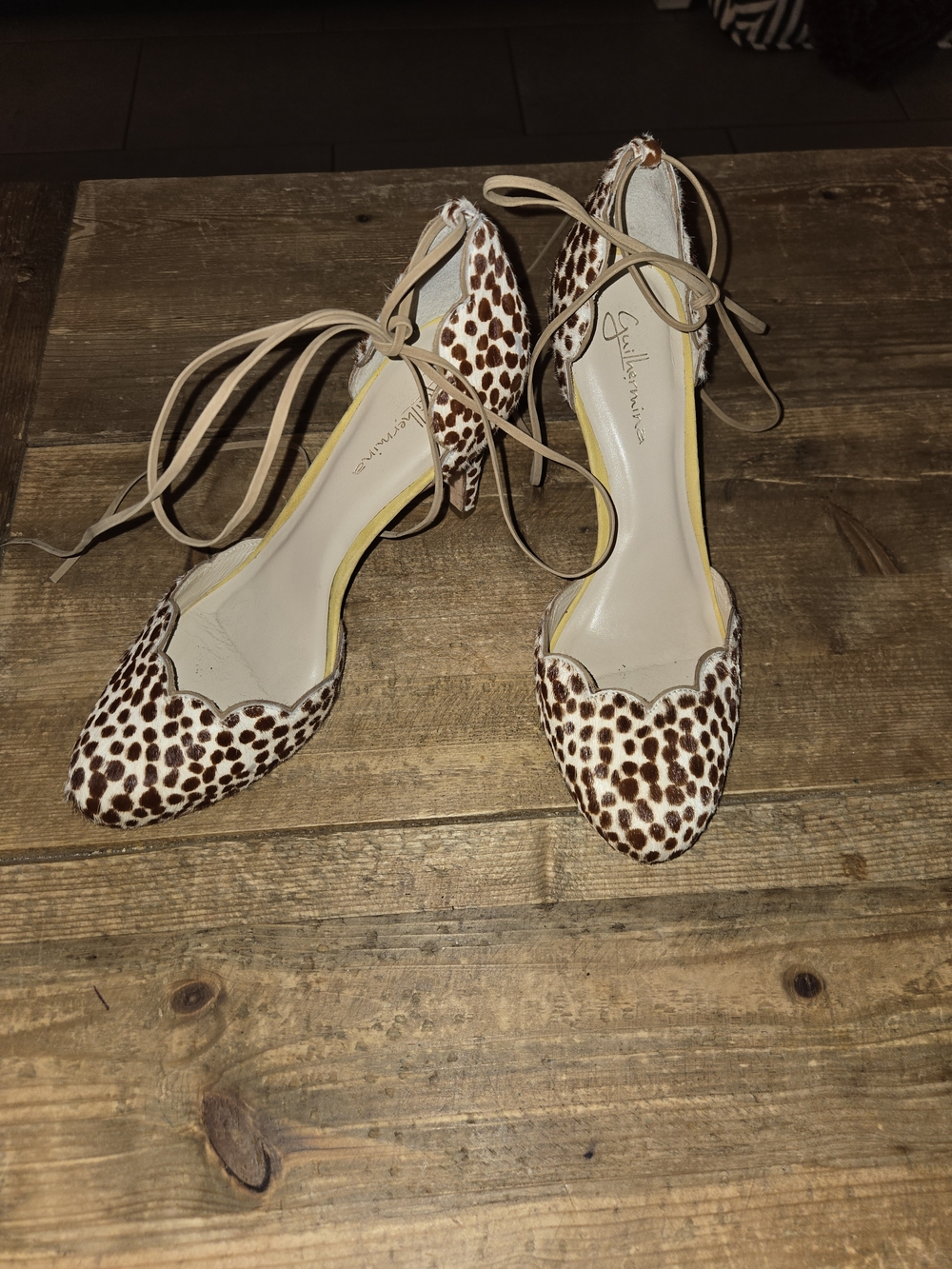 Brown & White Leopard Print Ankle Tie Flats